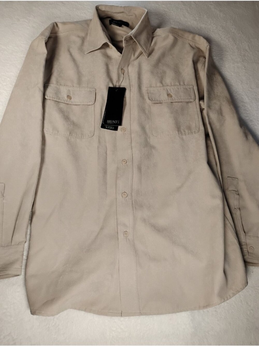 New Bruno Mens Faux Suede Shirt Work School Casual Western Pocket Size L Tan